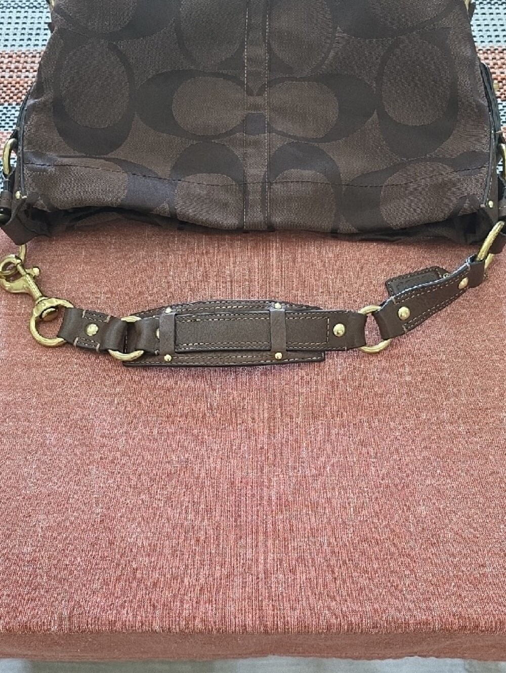 Coach Brown Signature Canvas Shoulder Bag with Gold-Tone Hardware - Picture 9 of 14